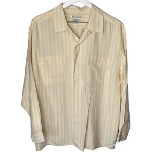 Y2K Silk Oversized Butter Yellow Vertical Stripe Button Up Shirt - Women's 12